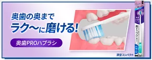 ピュオーラ 奥歯PROハブラシ。奥歯の奥までラク～に磨ける！ 薄型コンパクト