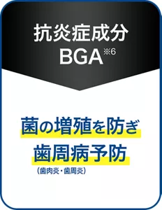 抗炎症成分BGA(※6)：菌の増殖を防ぎ歯周病（歯肉炎・歯周炎）予防
