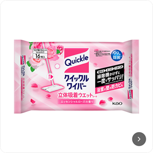クイックルワイパー立体吸着ウエットシート｜ホコリ、髪の毛、べたつきまで一気にサッパリ｜エッセンシャルローズの香り