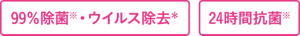99％除菌※・ウイルス除去＊ 24時間抗菌※ 