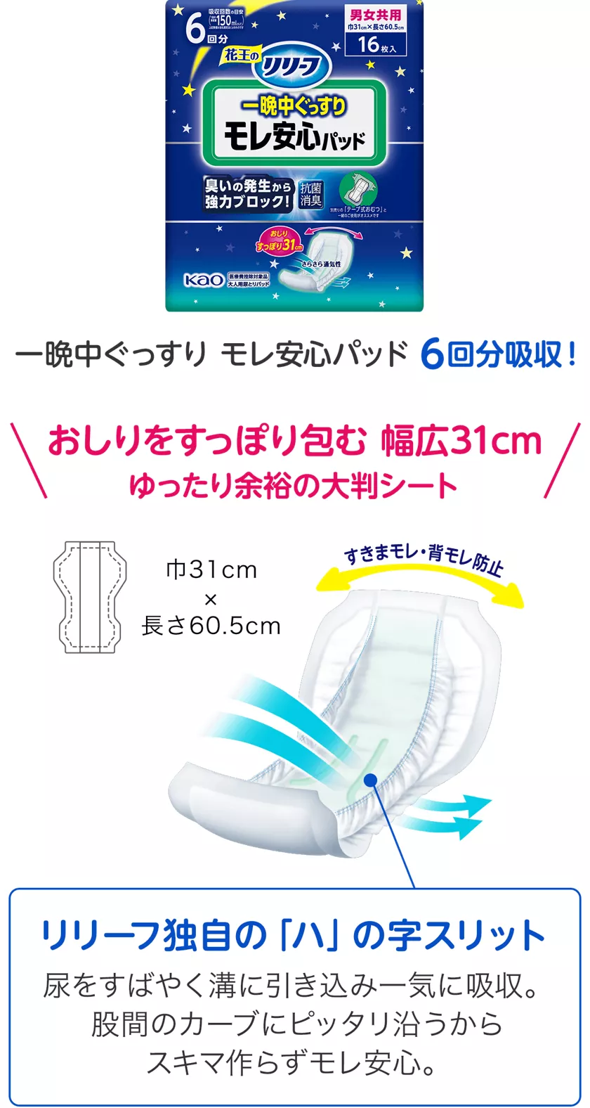 花王 リリーフ＜公式＞ モレ安心パッド テープ式用尿とりパッド