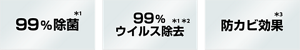 99%除菌*1 99%ウイルス除去*1*2 防カビ効果*3