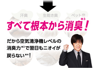 すべて根本から消臭*3！ だから空気清浄機レベルの消臭力*2で翌日もニオイが戻らない*4！