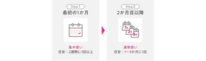 へそごまパックの推奨使用頻度：①最初の1ヶ月は集中使いとして2週間に1回以上、②2ヶ月目以降は通常使いとして1〜3ヶ月に1回