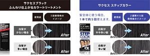 「サクセスブラック カラートリートメント」と「サクセス ステップカラー」の仕上がりイメージ