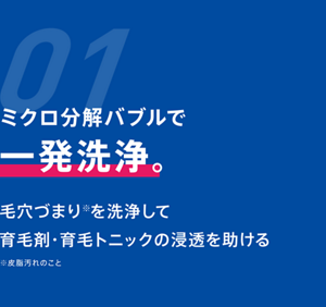 01.毛穴づまり※を洗浄して育毛剤・育毛トニックの浸透を助ける　※皮脂汚れのこと