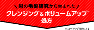 男の毛髪研究から生まれた クレンジング＆ボリュームアップ*処方　*スタイリング効果による