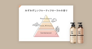 みずみずしいフルーティフローラルの香り 【トップノート：ピーチ、カシス】【ミドルノート：ローズ、ミモザ】【ベースノート：サンダルウッド】