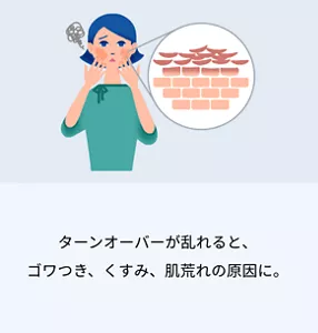 2.ターンオーバーが乱れると、 ゴワつき、くすみ、肌荒れの原因に。