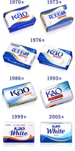 1970年の発売時から2018年に至るまでのホワイトのパッケージデザインの変遷
