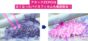 アタックZEROは古くなったバイオフィルムも徹底除去！