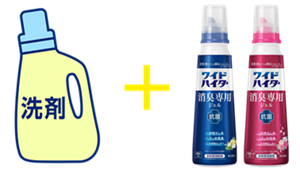 洗剤のイラストとワイドハイター 消臭専用ジェルの製品画像