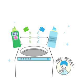 ワイドハイターEXパワーとアタックゼロを洗濯機の洗剤投入口へ一緒に入れるイラスト