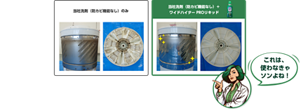 当社洗剤（防カビ機能なし）のみと、当社洗剤（防カビ機能なし）＋ワイドハイター PROリキッド 抗菌の比較イメージ。これは使わなきゃソンよね！