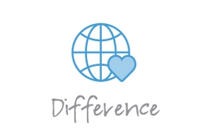 Linear icon of a globe and heart.