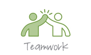 Linear icon of two team members giving one another a high-five.