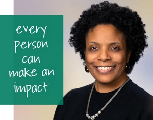 Portrait of KAO employee, Keisha, with the words "every person can make an impact."