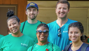 A collage of 5 photos showing KAO employees volunteering at a variety of events.