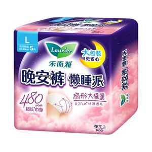 乐而雅晚安裤懒睡派女性卫生裤（L码）5片