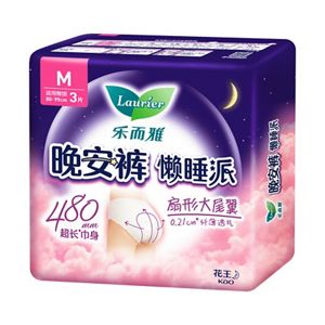 乐而雅晚安裤懒睡派女性卫生裤（M码）3片