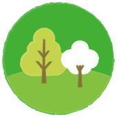 Illustration of two trees with a green background. 