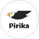 Logo containing a drawn tufted puffin in flight above the organization’s name, Pirika. 