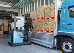 Photo of an automated forklift loading a truck