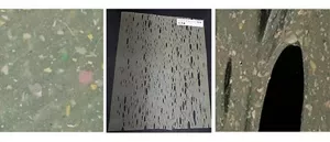 A magnified image of the recycled film without resin modification, because refill packs are made from multiple types of materials, they are uneven, have holes, etc., and cannot be made into film.