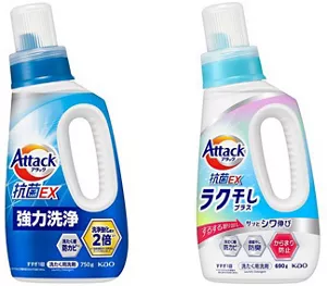 The image shows Attack Antibacterial EX and Attack Antibacterial EX Easy Drying