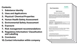 Contents of the GPS Safety Summary: 1 Identification of the substance; 2 Uses, applications and intended uses; 3 Physicochemical properties; 4 Effects on human health; 5 Environmental effects; 6 Exposure; 7 Recommended risk management measures; 8 Regulatory information/classification and labelling; 9 Conclusions; 10 Contact details