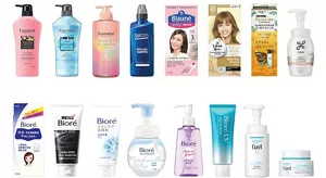 旗下品牌Essential、Success、Blaune、Liese、Biore、Men's Biore和Curel的各種產品照片。