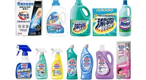 旗下品牌潔霸、花王和萬潔靈的各種產品照片。