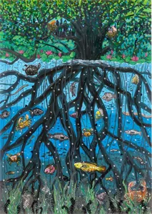 Gambar tentang pohon bakau dan kehidupan di air, dengan tema Urban Wetland karya Jinatta Banjongpisan (8)