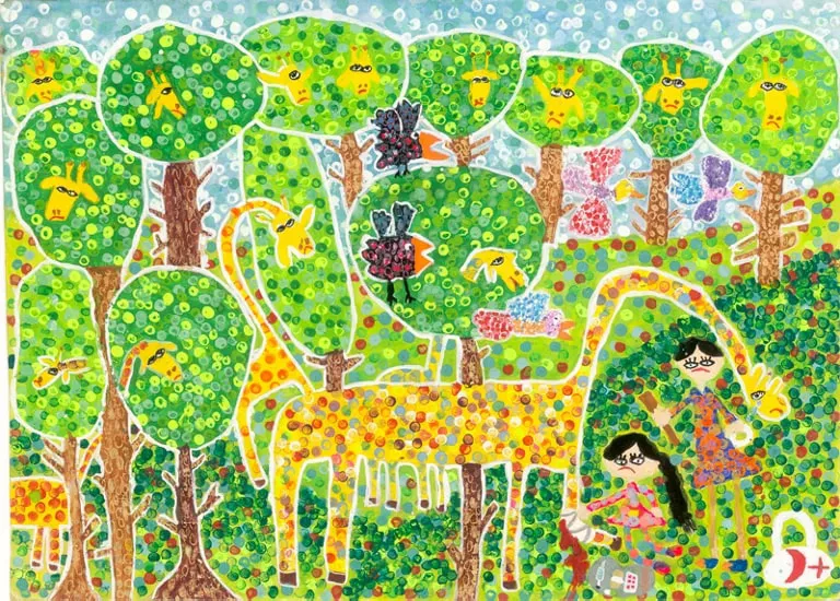 nature scenery drawing with animals