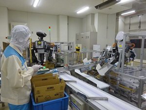 写真1　人と共働して生産ラインで働く様子