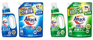 商品画像：アタック抗菌EXシリーズ　本体とつめかえ用の商品並び