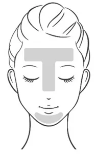 顔のイラストでパックする場所（Ｔゾーンやあご）を説明したイラスト