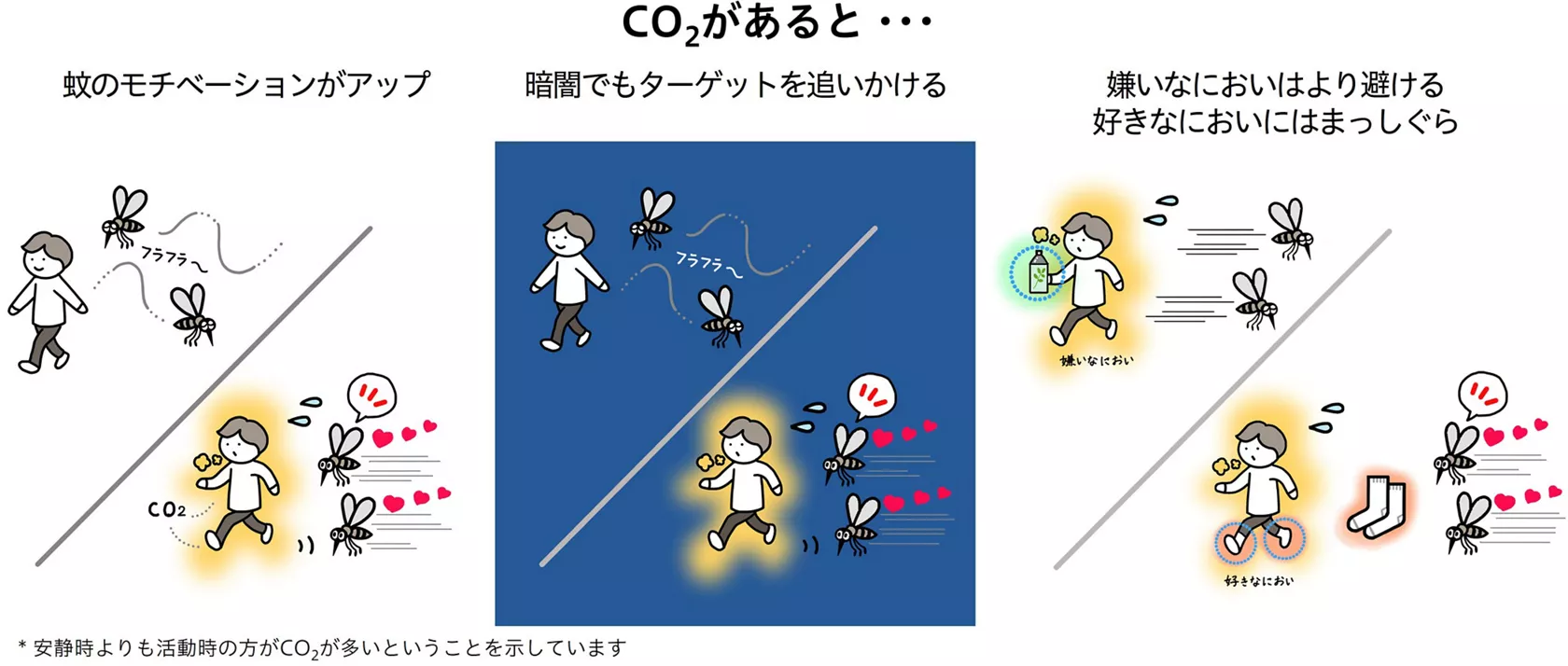 花王 | 仮想空間装置の実験で、CO2が蚊の感覚を研ぎ澄ますことが明らかに