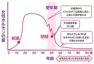 年齢と女性ホルモン量のグラフ