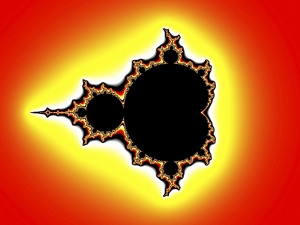 フラクタル図形の例としては、マンデルブロー図形やシェルピンスキーの三角形がよく知られている。