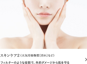スキンケア２（大気汚染物質〔汚れ〕など）　フィルターのような役割で、外的ダメージから肌を守る