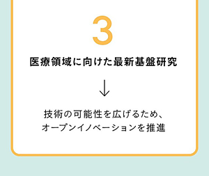 3:医療領域に向けた最新基盤研究 技術の可能性を広げるため、オープンイノベーションを推進