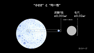 “小ささ”と“均一性” 炭酸*泡 約0.001㎟ *炭酸ガス（噴射剤） 毛穴約0.02㎟ ※イメージ