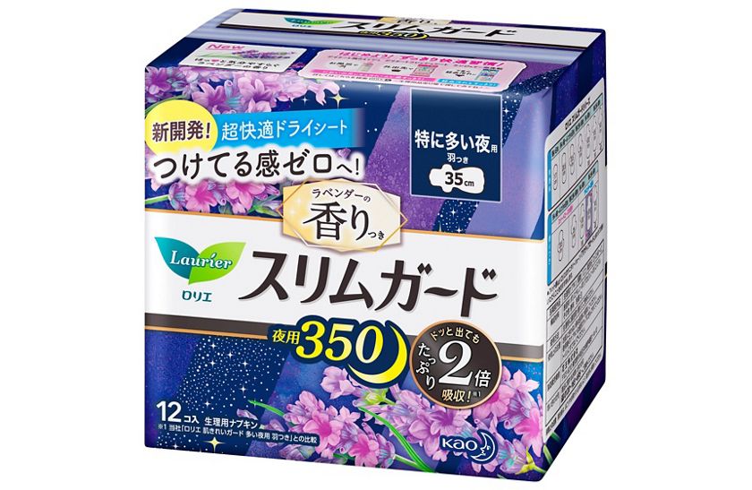 花王 製品カタログ ロリエ スリムガード ラベンダーの香り 特に多い夜用350 羽つき 12コ入
