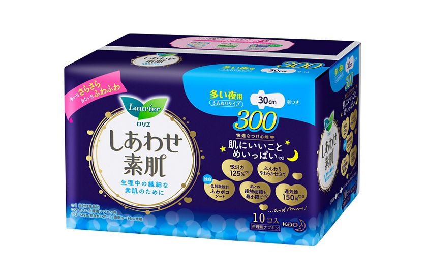 花王 製品カタログ ロリエ しあわせ素肌 ふんわりタイプ 多い夜用 羽つき 300 10コ入