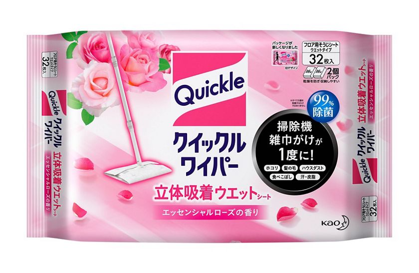 花王｜製品カタログ｜クイックルワイパー 立体吸着ウエットシート エッセンシャルローズの香り ３２枚入