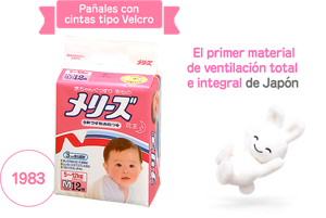Pañales con cintas tipo Velcro 1983 El primer material de ventilación total e integral de Japón