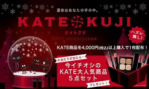 今イチオシのKATE大人気商品5点セットが当たる「KATE KUJI」開催中！ My Kao MallにてKATE商品を1決済で4,000円（税込）以上ご購入でKATE KUJIを1枚配布。