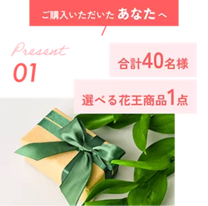 ご購入いただいたあなたへ　Present 01　合計40名様　選べる花王商品1点