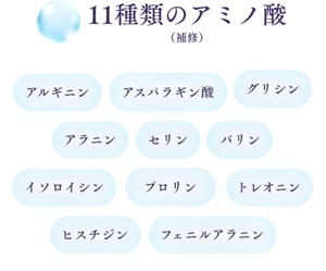 11種類のアミノ酸（補修）　アルギニン アスパラギン酸 グリシン アラニン セリン バリン イソロイシン プロリン トレオニン ヒスチジン フェニルアラニン